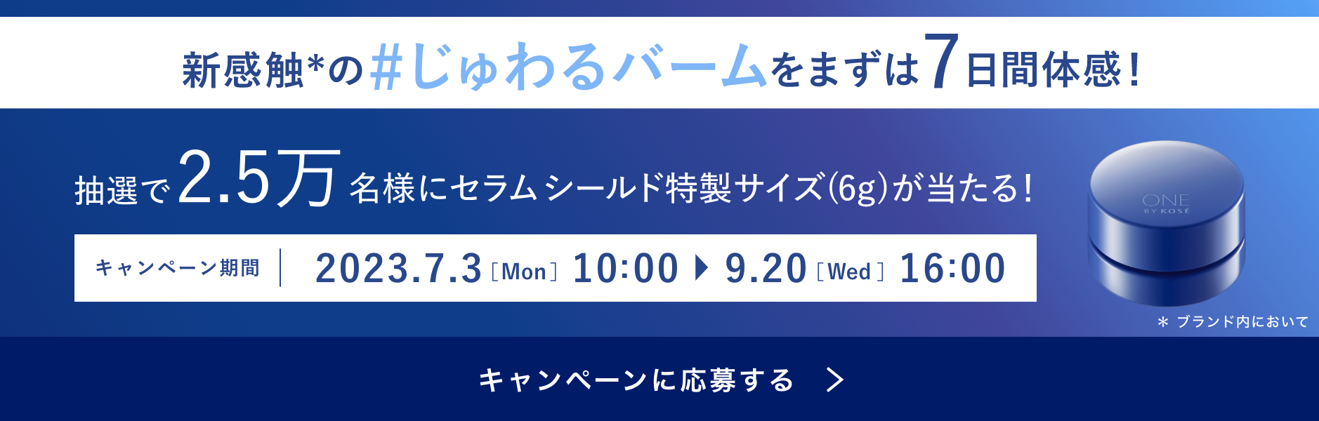 新感触*の#じゅわるバームをまずは7日間体感！ 25,000名様にセラムシールド特製サイズ（6g）が当たる キャンペーンに応募する